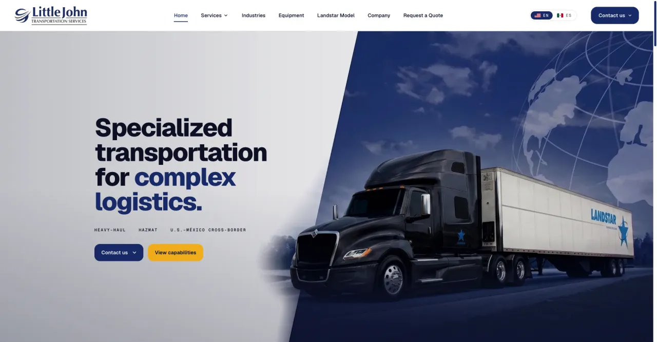 Sitio web de Little John Transportation Services: transporte especializado para logística compleja