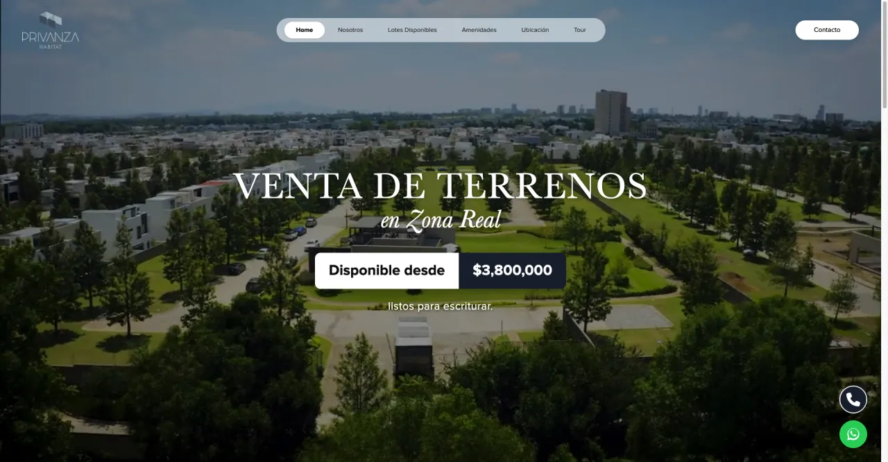 Sitio web de Privanza Hábitat: venta de terrenos en Zona Real