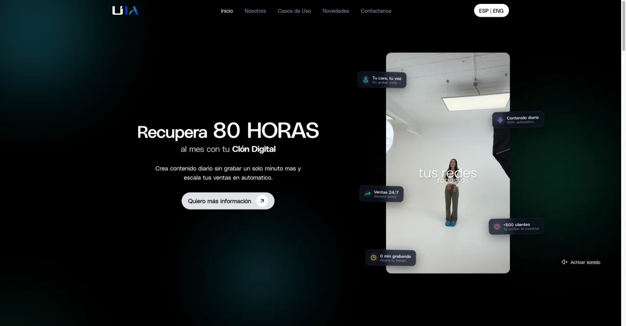 Landing de RSUNION AI: recupera 80 horas al mes con tu clon digital