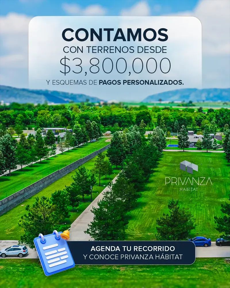 Pieza de cierre del carrusel con el precio de los terrenos y la invitación a agendar recorrido.